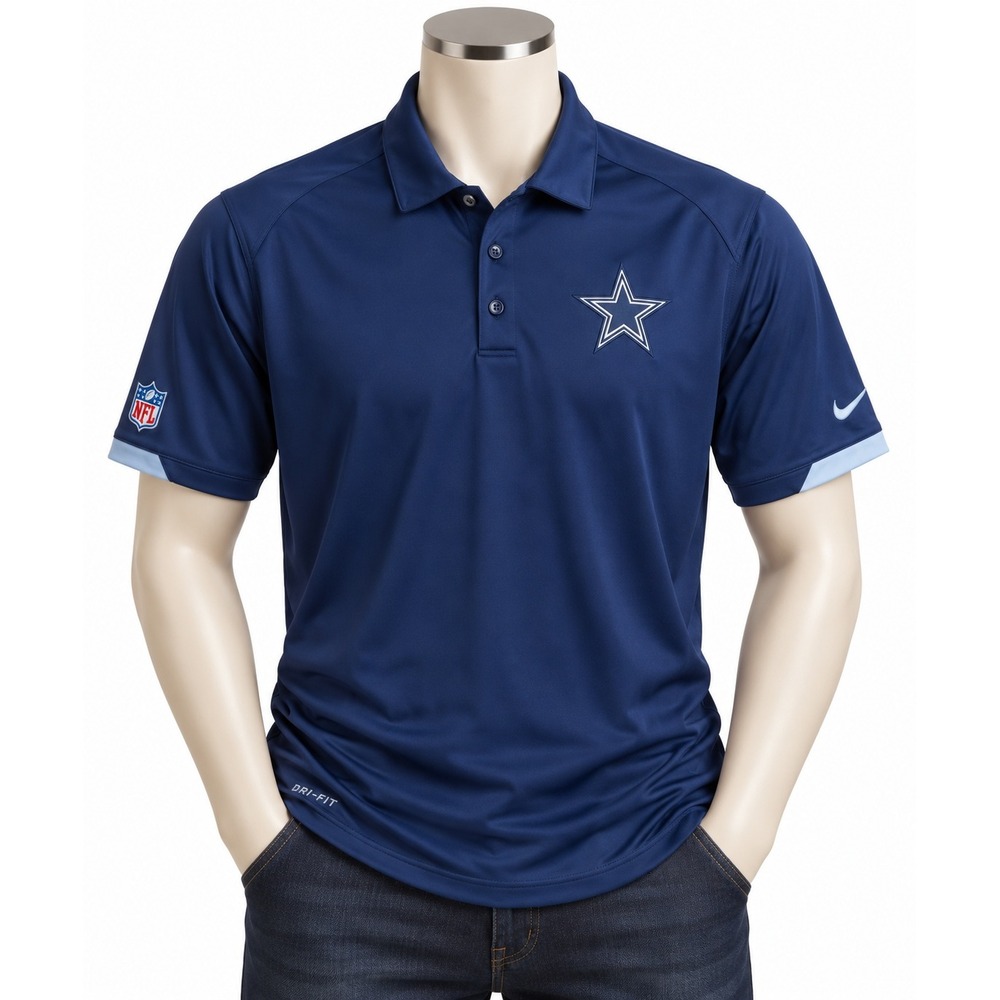 Nike Mens Dallas Cowboys NFL Sideline Dri-FIT Polo Shirt Navy Blue XL